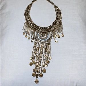 Gold Necklace with Silver Beading